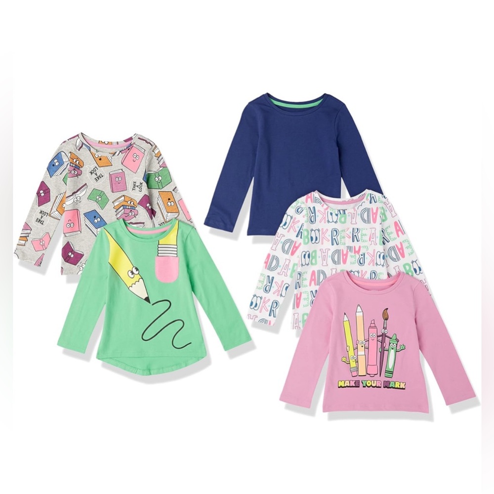 Amazon Essentials (Spotted Zebra) Girls Long-Sleeve T Shirt Multipacks